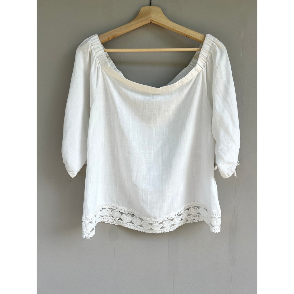 Greylin Akela Top Medium White Boho Off the Shoulder Crochet‎ Coastal Peasant